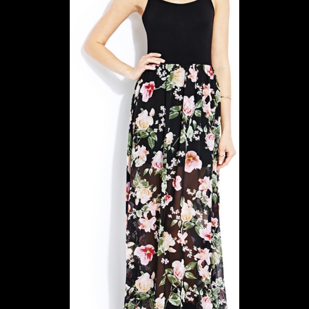 Forever 21 Floral Maxi Dress Combo Medium Black
